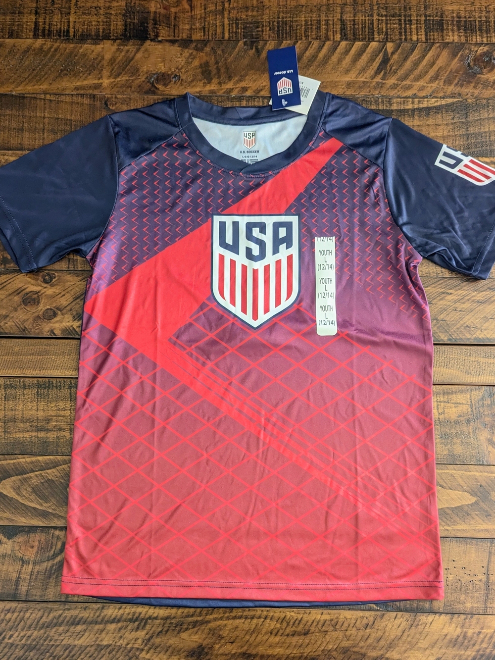 U.S. Soccer Youth Soccer Jersey Short Sleeve Large (12/14) Red/Navy Unisex NWT
